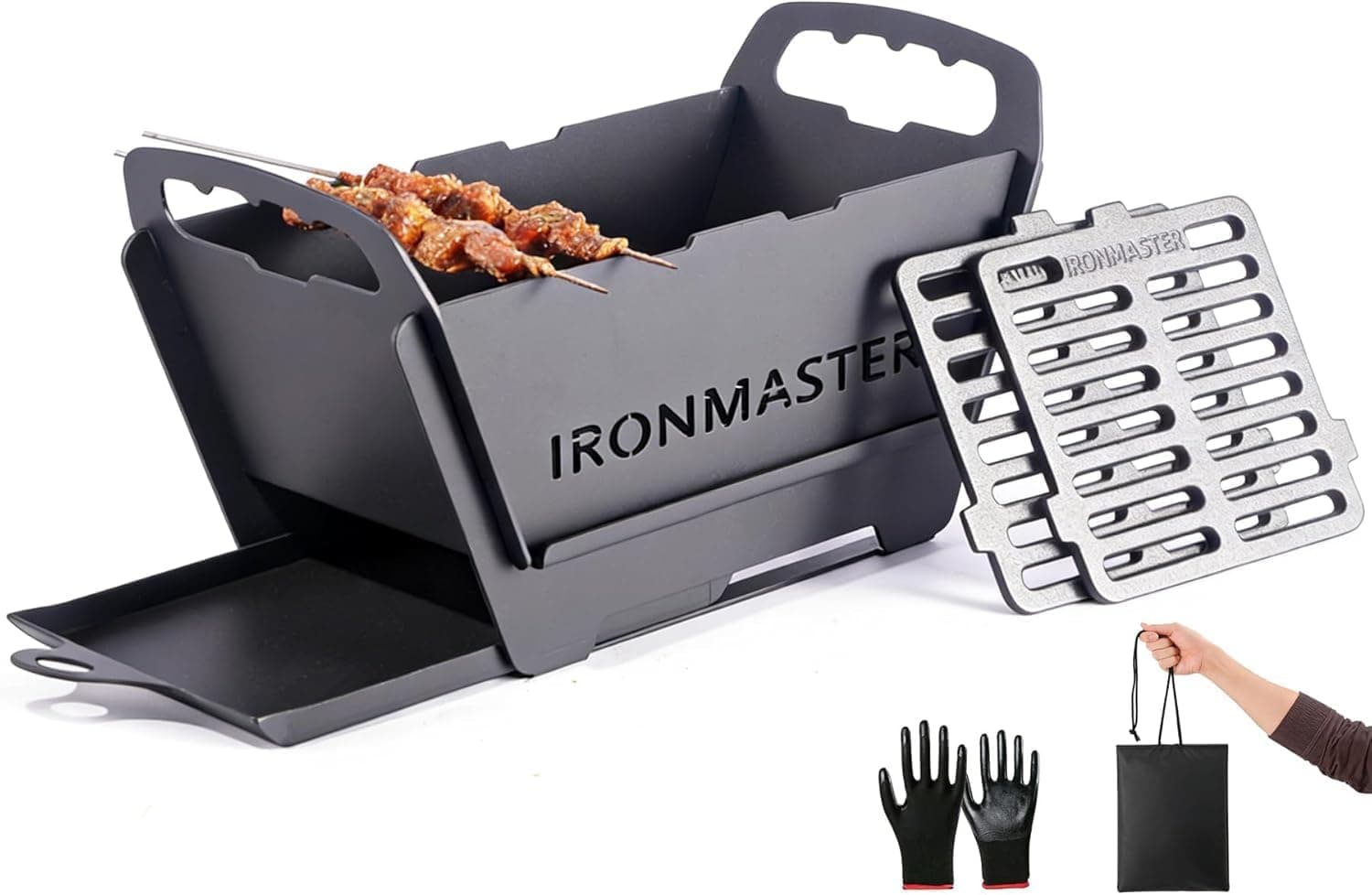 Portable Foldable Hibachi Grill Small Charcoal Yakitori Cast Iron Grate 11.5x5.5