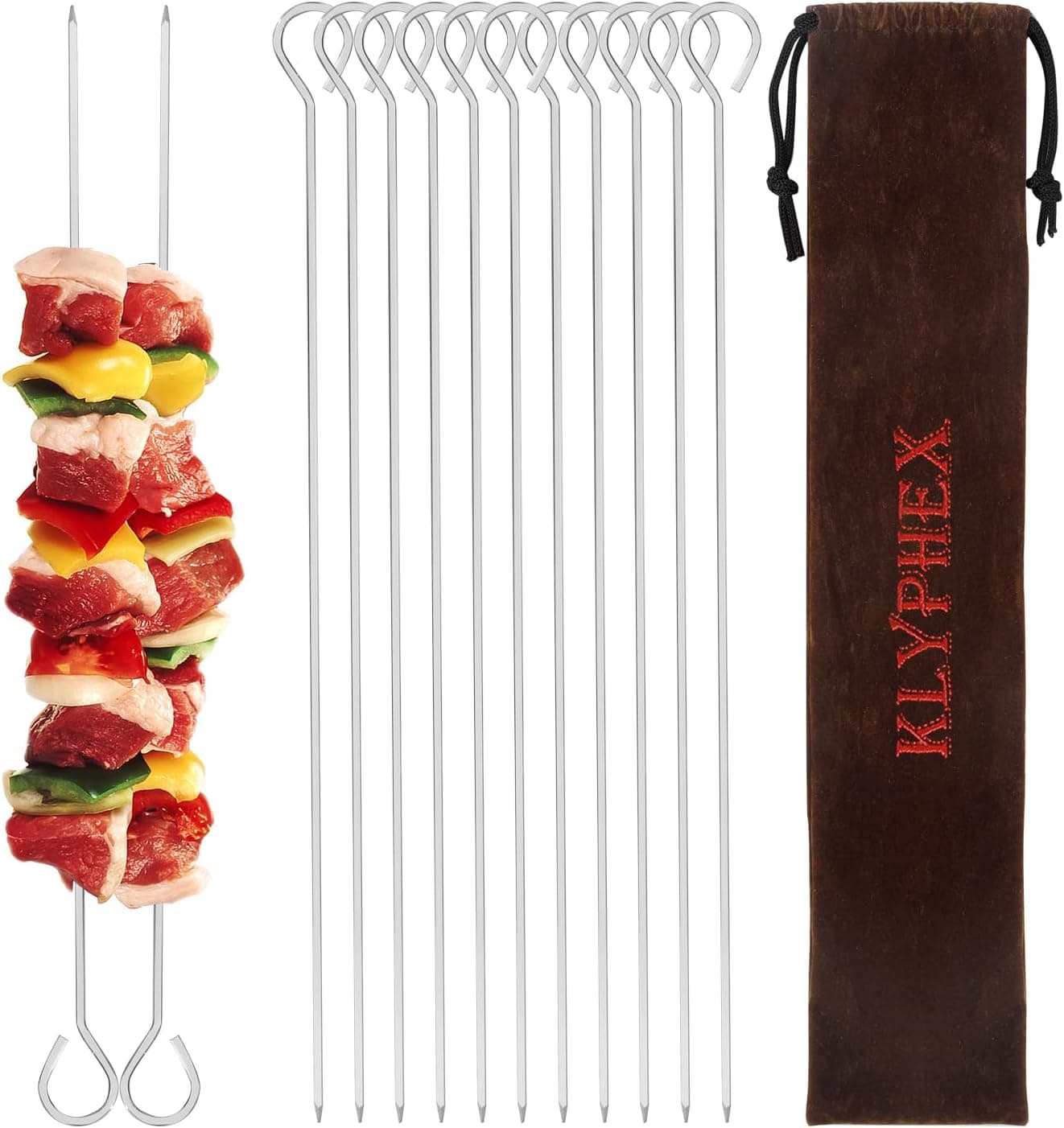 12" 12 Pack Metal Skewers Reusable Kabob BBQ Skewers Stainless Steel