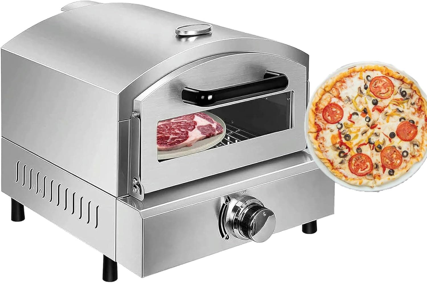 12" Outdoor Propane Pizza Oven, Compact Portable Stainless Steel Countertop