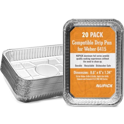 NUPICK 20 Pack 6415 Drip Pans Compatible for Weber | Aluminum Pans for Weber Spirit Series, Genesis Series, Q Series Grills, Disposable Aluminum Foil Grease Trays, 8.5" x 6"