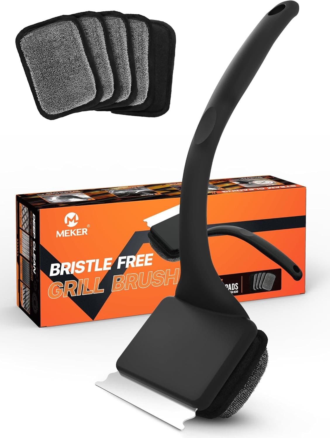 MEKER Grill Brush Bristle Free with 5 BBQ Replacement Heads Safe Scraper