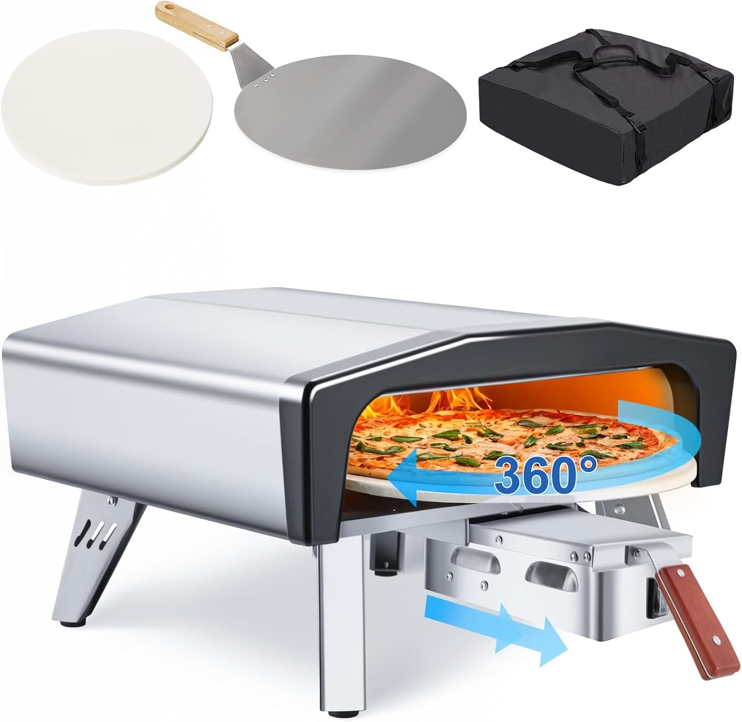 MELLCOM 20 Inch Portable Propane Pizza Oven with 360 Rotating Stone