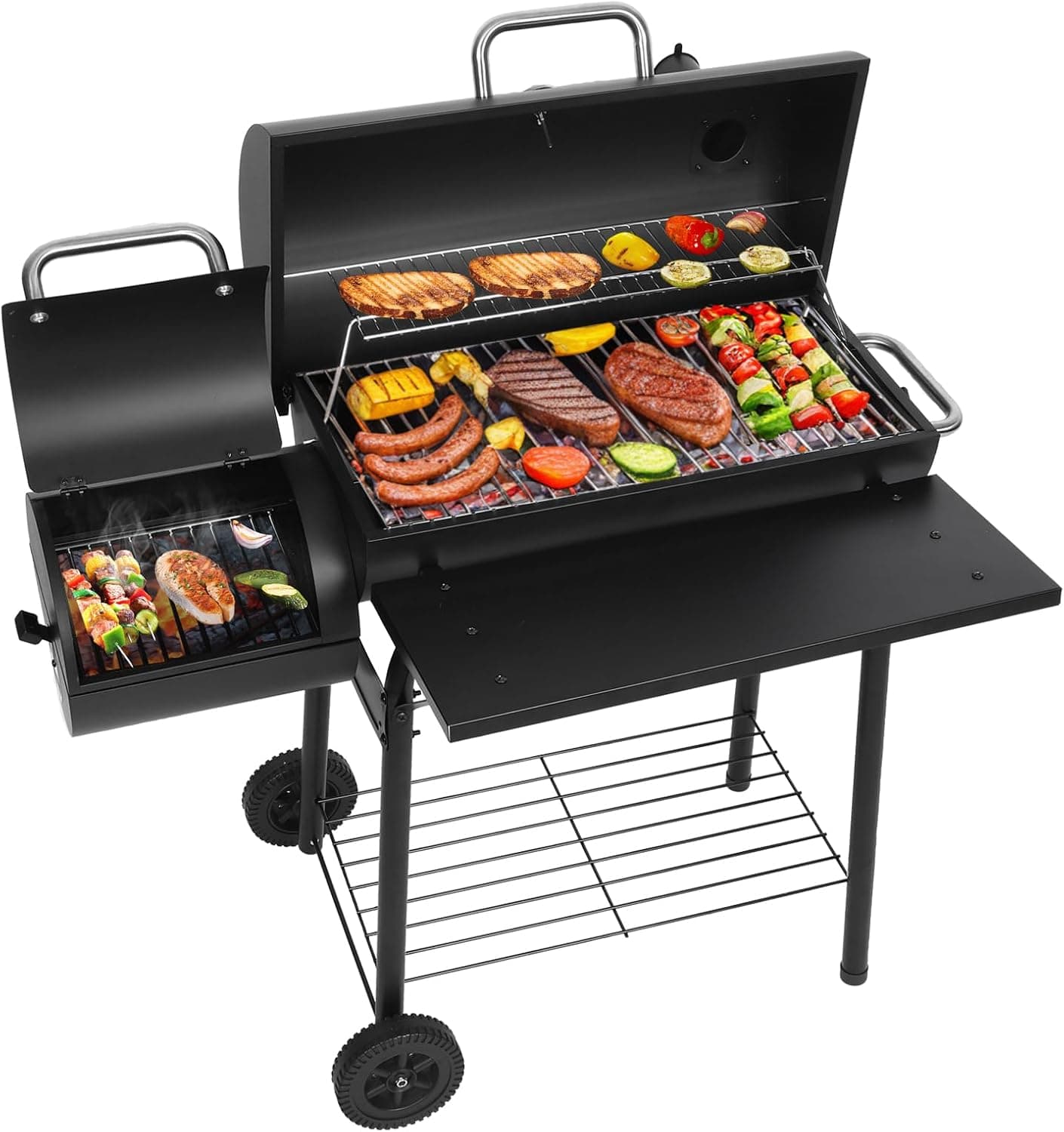 Realcook Charcoal Grills with Offset Smokers, Spacious Barrel Charcoal BBQ Grill Combo