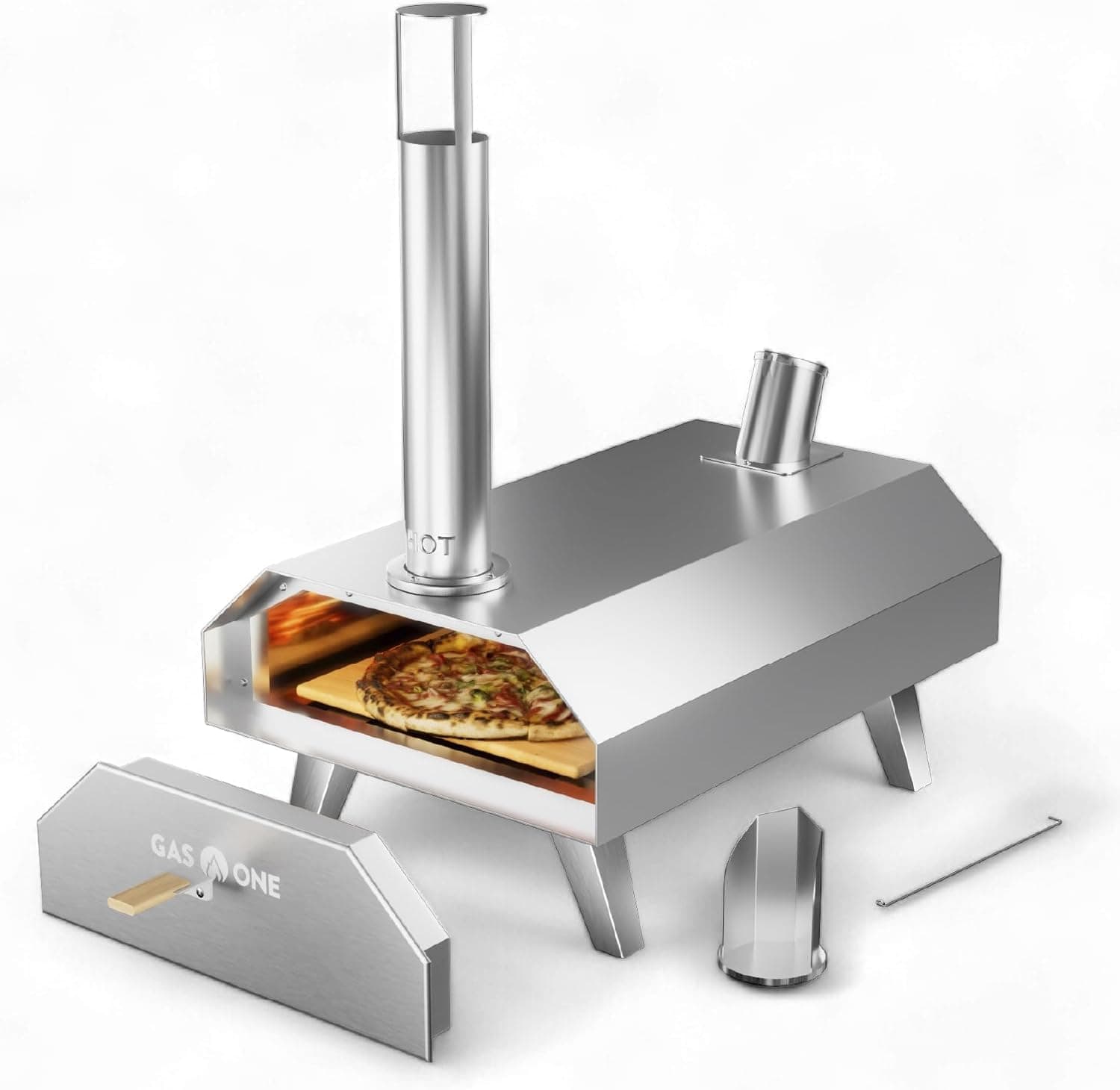 GasOne Portable Wood Pellet Pizza Oven 12-inch, Stainless Steel Cooker
