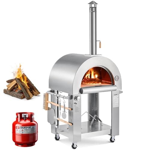 VEVOR Dual Fuel Giant Pizza Oven Outdoor, 26" Artisan Large Pizza Ovens, Pellet & Propane Gas Kiln Pizza Maker with Wheels, Pizza Stone, Multi Fuel Cooker for Camping & Backyard