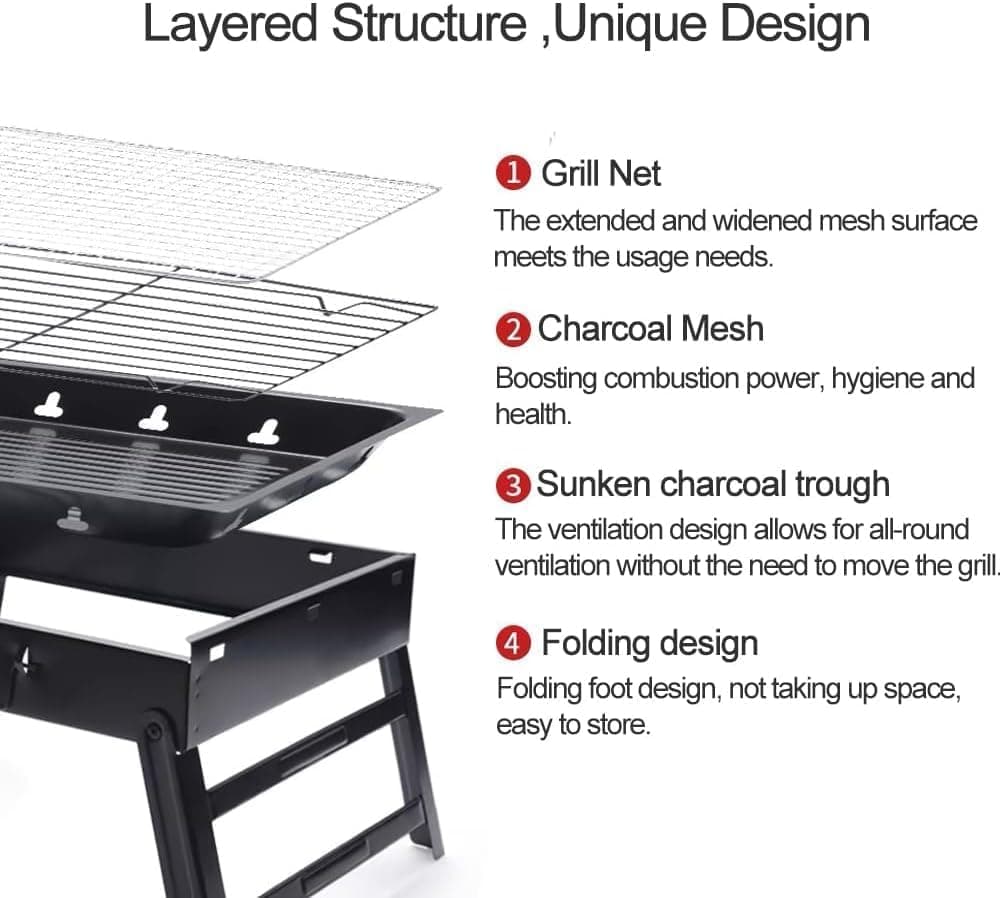 Portable Charcoal Grill 17" Folding Compact Tabletop Mini Smoker