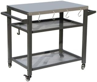 3-Shelf Outdoor Grill Table, Grill Cart with Wheels, Stainless Steel Tabletop