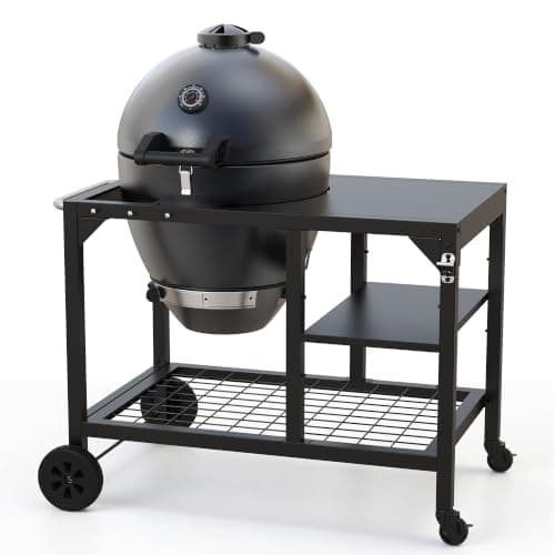 Brand-Man Steel Kamado Charcoal Grill & Smoker | 22" Cast Iron Grates, Large Prep Table Cart, Ideal for Outdoor Cooking