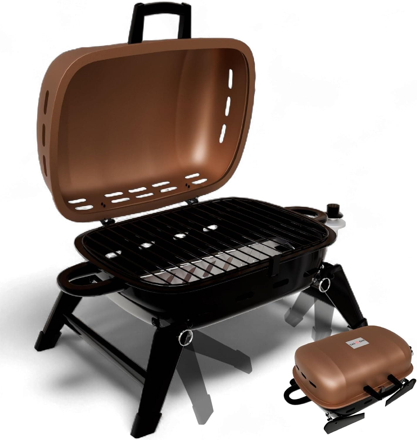 GasOne Tabletop Propane Grill Portable Heat Resistant Handles Tan Brown