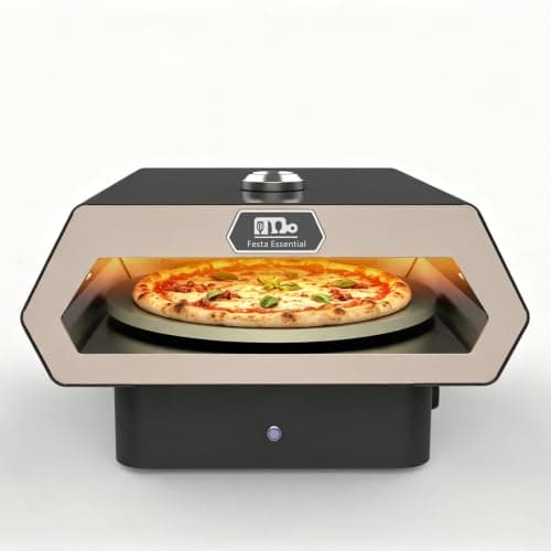 16" Propane Gas Portable Outdoor Pizza Oven w/Pulse Ignition, Auto Rotating Stone and Thermometer - Carry Bag, Peel, Cutter, 1 Lb. Cylinder Adapter and 4 Ft. Hose w/Regulator Included