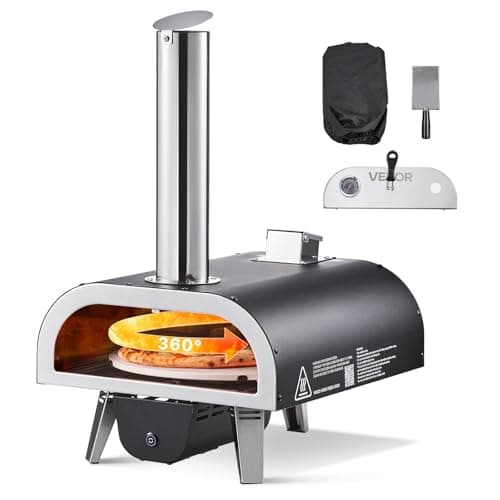 VEVOR Wood-Fired Pizza Oven Outdoor, 12" Auto Rotate Pizza Ovens, Portable Pellet Pizza Maker with Thermometer & Electric Rotating System, Pizza Stone, Carry Bag & Shovel for Backyard, Patio, Camping