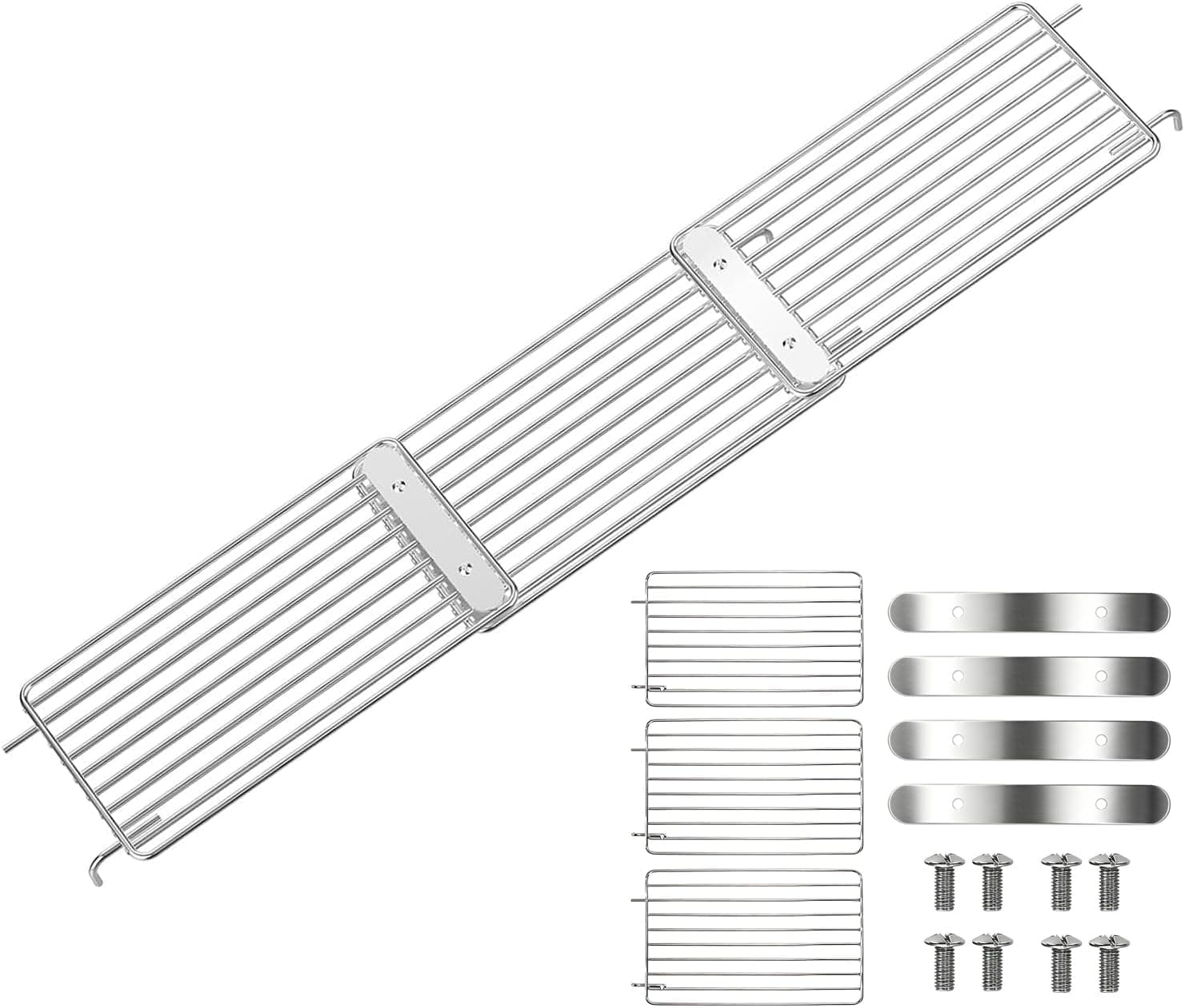 SearCook Universal Stainless Steel Grill Warming Rack, 3-Section, 15.75-37 in