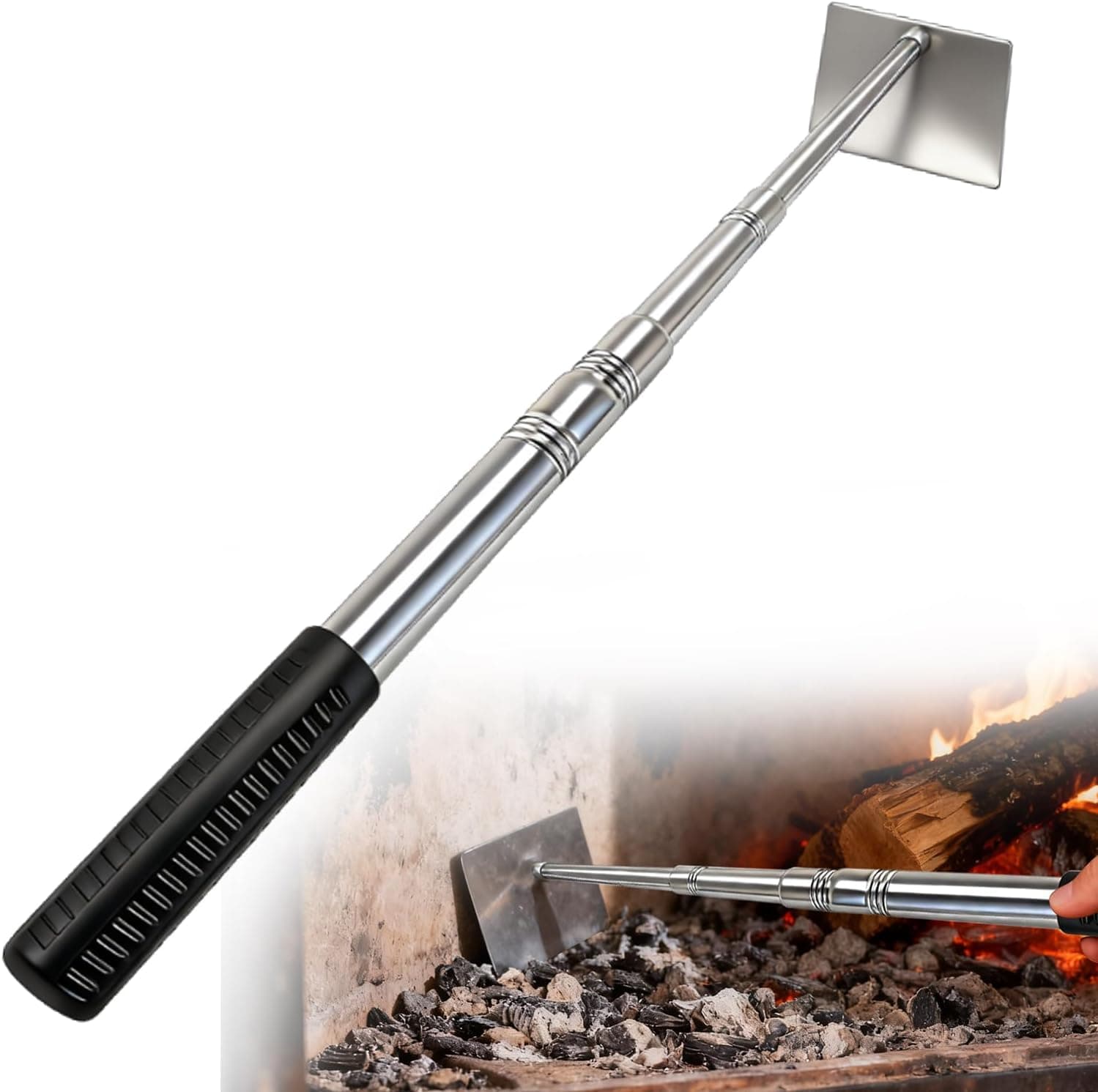ROLKAR Charcoal Rake, BBQ Grill Ash Shovel, Fire Pit Scraper, Fireplace Cleaning Tool for Smoker, Kamado