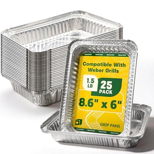 25 Pack Grill Drip Pans 8.6" x 6" for Weber Q, Spirit & Genesis Series | Aluminum Grease Tray Liners Replacement Drip Trays for Gas Grills, Easy Cleanup BBQ Accessories, Disposable Foil Pans